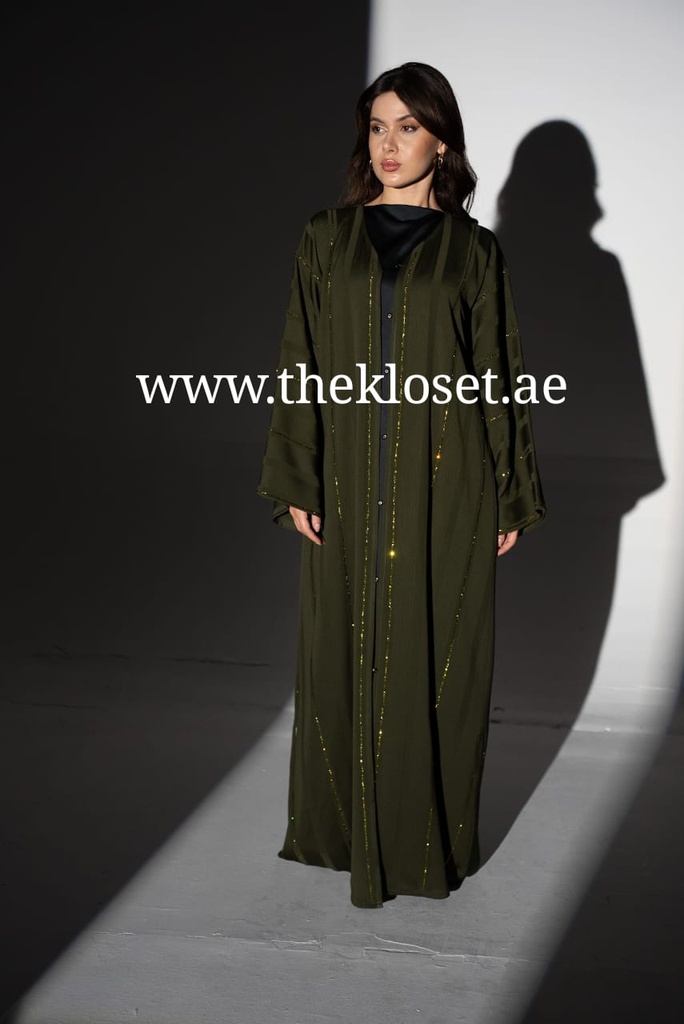 Hand Beaded Fancy Silky Abaya With Shaila