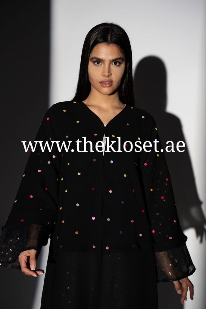 Sheer colorful beads black Abaya