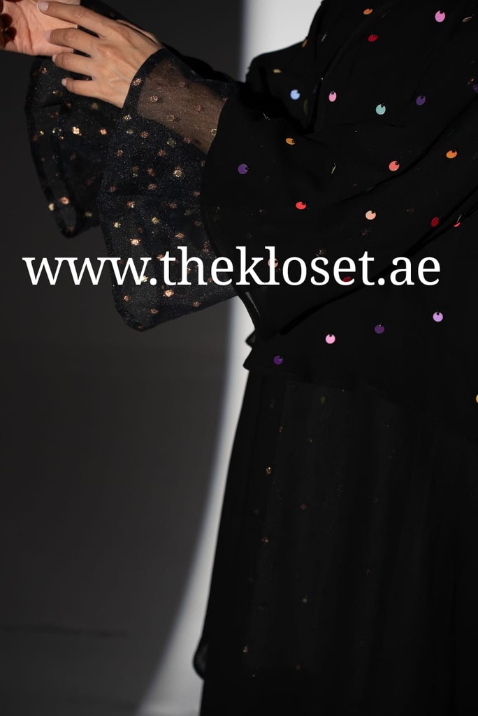 Sheer colorful beads black Abaya