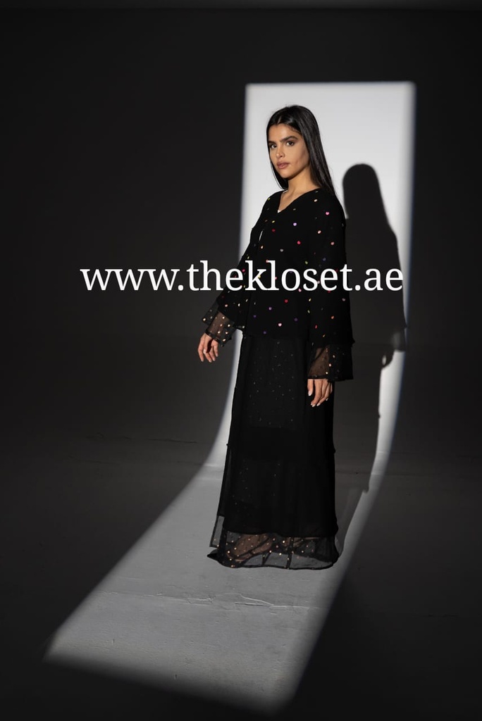 Sheer colorful beads black Abaya