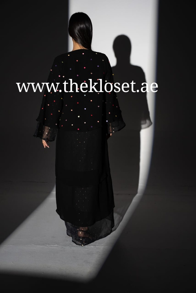 Sheer colorful beads black Abaya