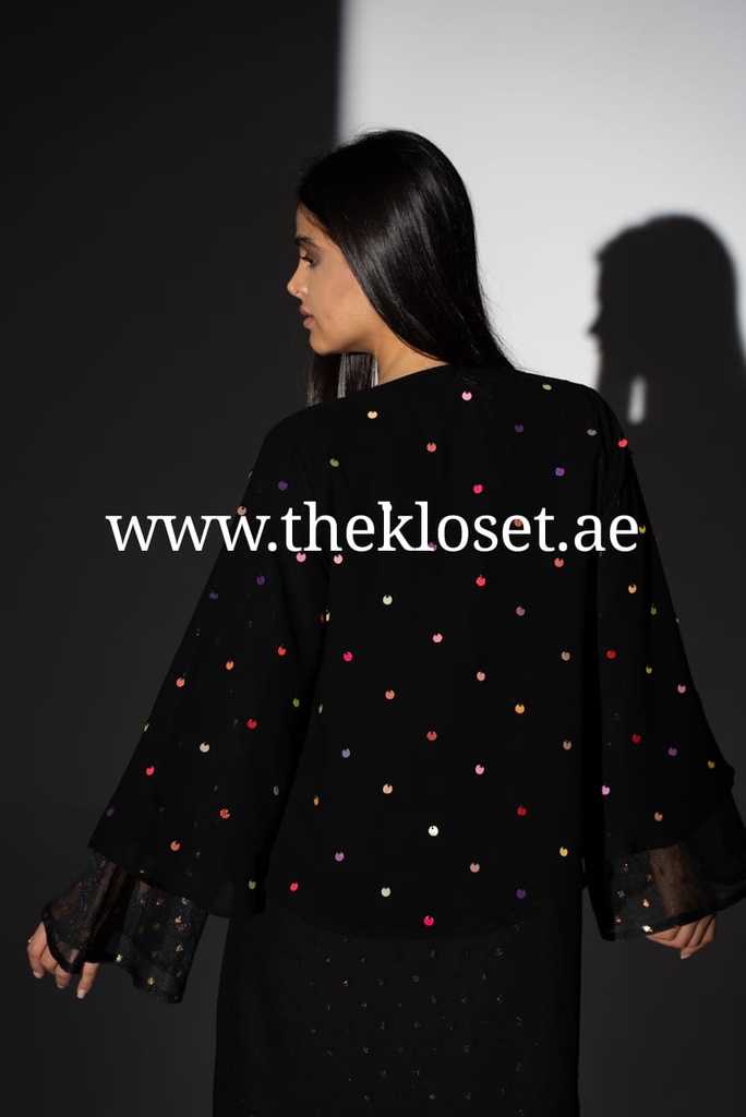 Sheer colorful beads black Abaya