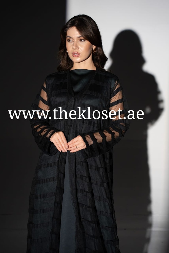 Black sheer striped mesh Abaya