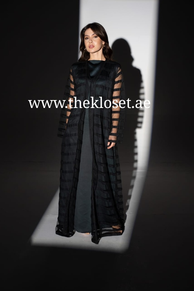 Black sheer striped mesh Abaya