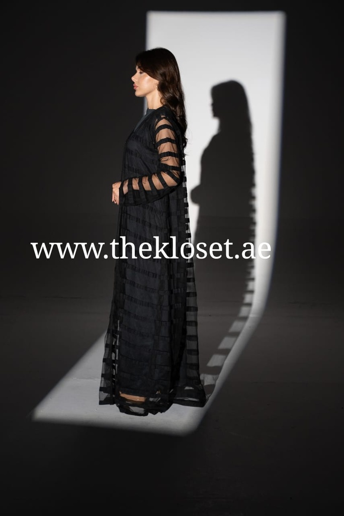 Black sheer striped mesh Abaya