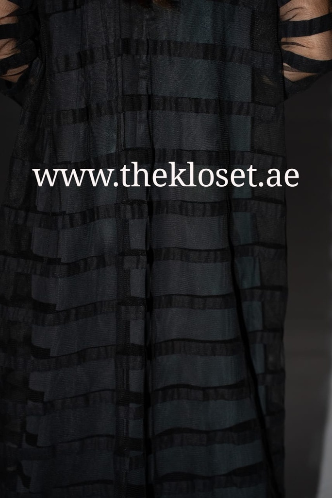 Black sheer striped mesh Abaya