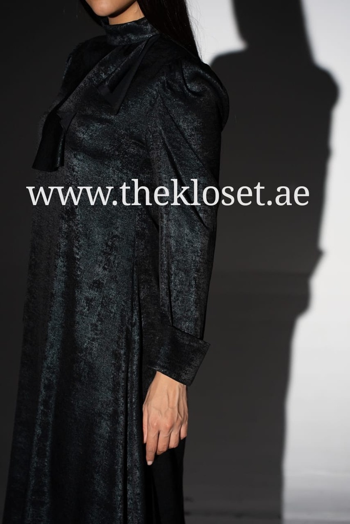 Stand Collar Ruffle Detailed Dress