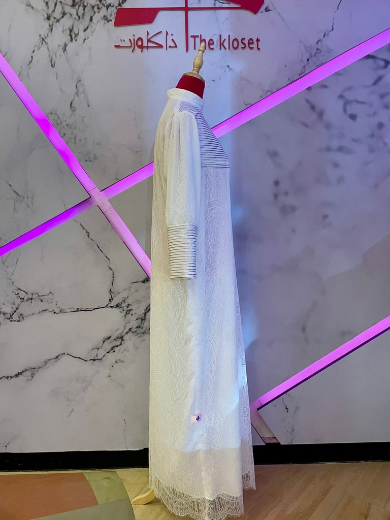 High Neck White Lace Maxi Dress