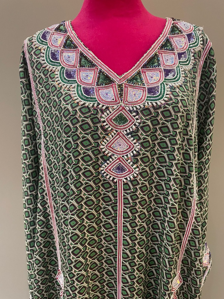 V-Neck Embroidered Printed Dress