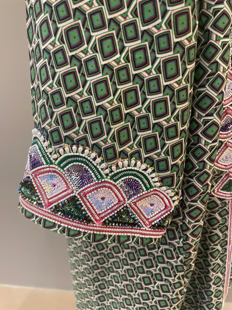 V-Neck Embroidered Printed Dress