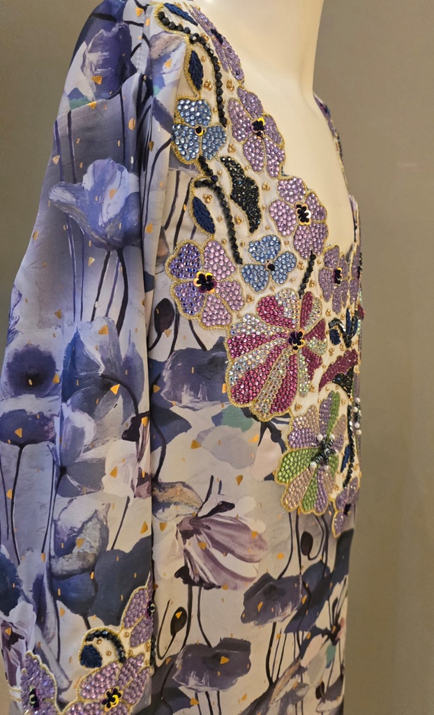  Beautifully Embellished Beaded Kids Dress with Floral Print