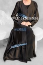 Cashew Velvet & stones strips black Abaya 
