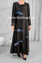 Cashew Velvet & stones strips black Abaya 