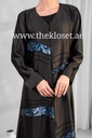 Cashew Velvet & stones strips black Abaya 