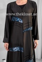 Cashew Velvet & stones strips black Abaya 