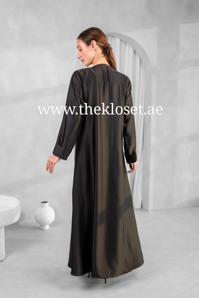 Cashew Velvet & stones strips black Abaya 