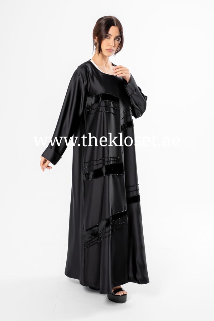Elegant Black Hand Made Beaded Abaya