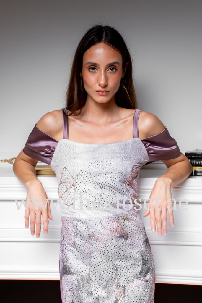 Flower-Patterned Dress Adorned with Sparkling Gems