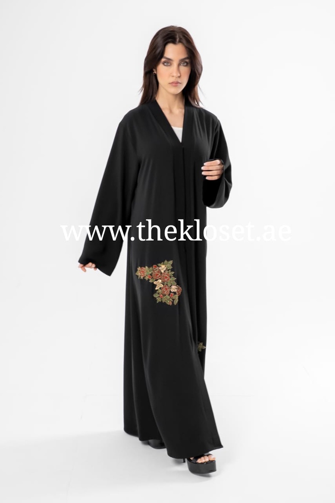 Beaded red floral black Abaya