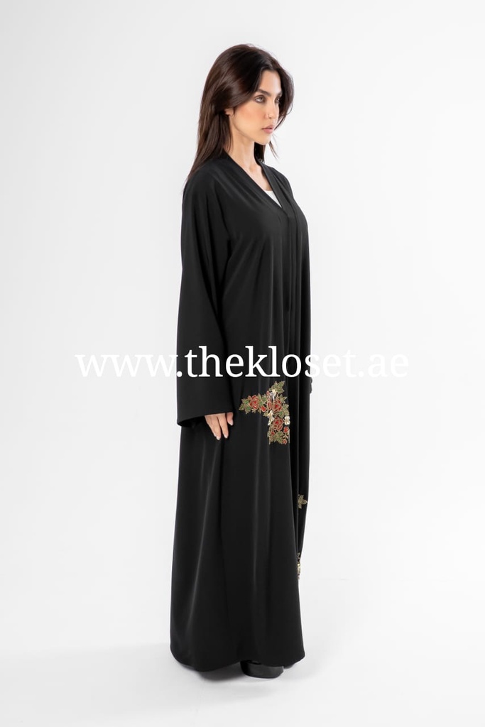 Beaded red floral black Abaya