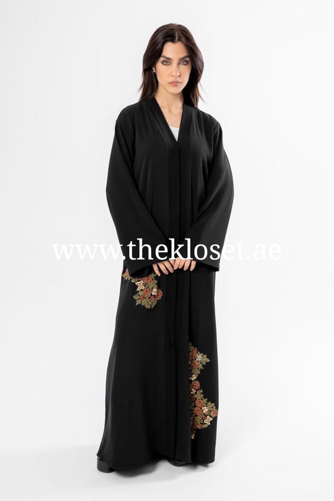 Beaded red floral black Abaya