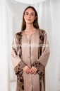 Brown silky velvet print Abaya