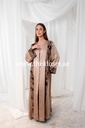 Brown silky velvet print Abaya