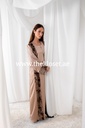 Brown silky velvet print Abaya