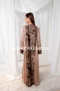 Brown silky velvet print Abaya