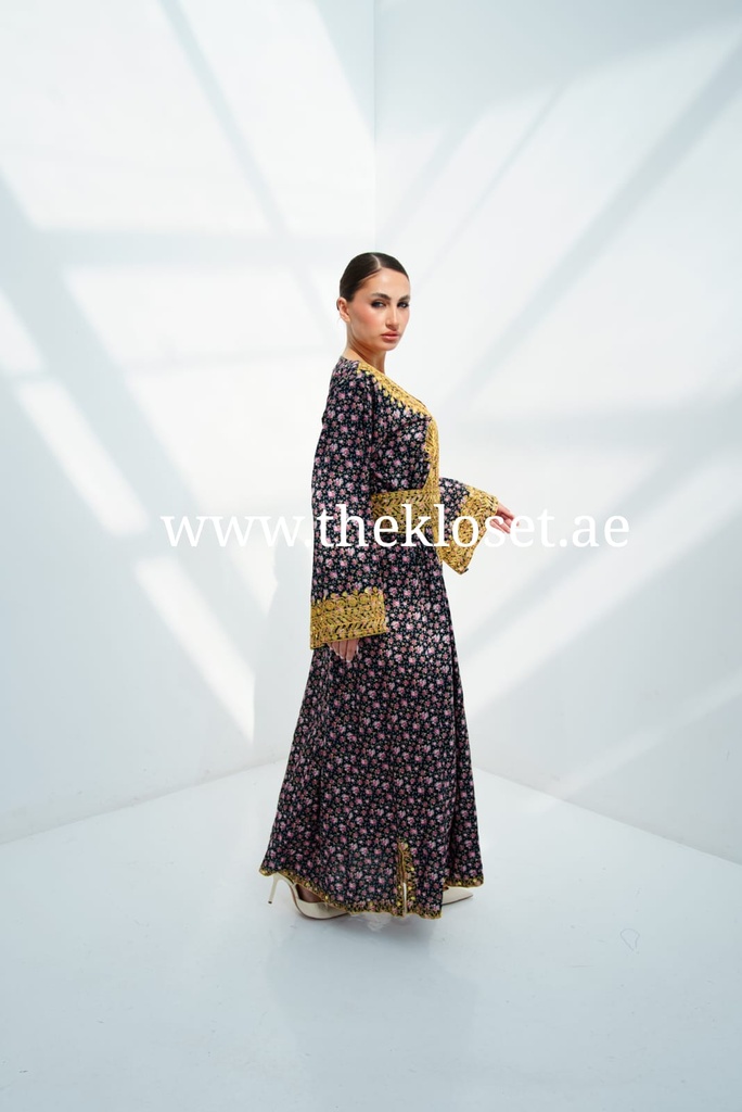 Floral Dress With Embroidery Gold Design