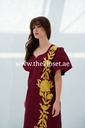 Burgundy embroidered dress with lantern sleeves and floral design