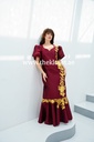 Burgundy embroidered dress with lantern sleeves and floral design