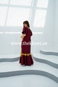 Burgundy embroidered dress with lantern sleeves and floral design