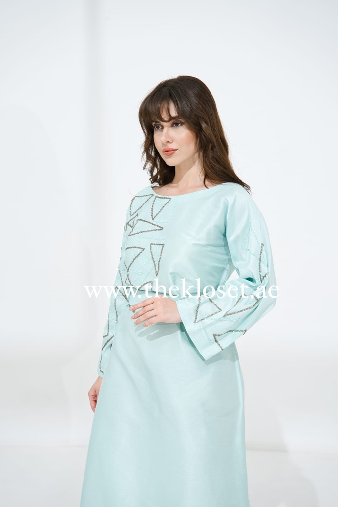 Long Blue Beaded Dress