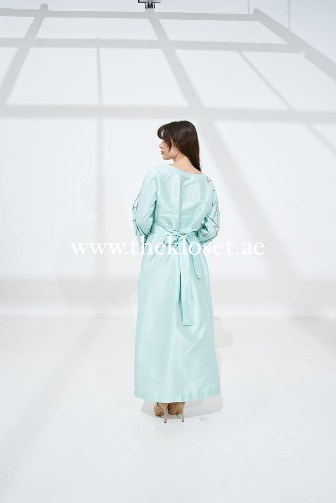 Long Blue Beaded Dress