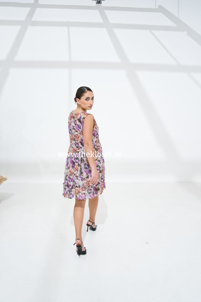 Floral Print Sleeveless Cute Midi Dress In Purple