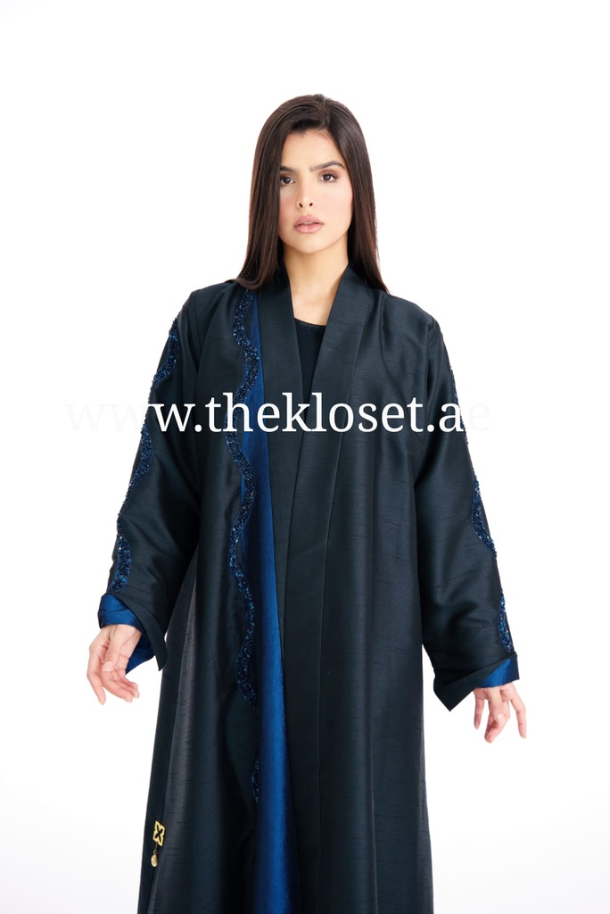 Open Abaya With Shimmering Beaded Blue Design