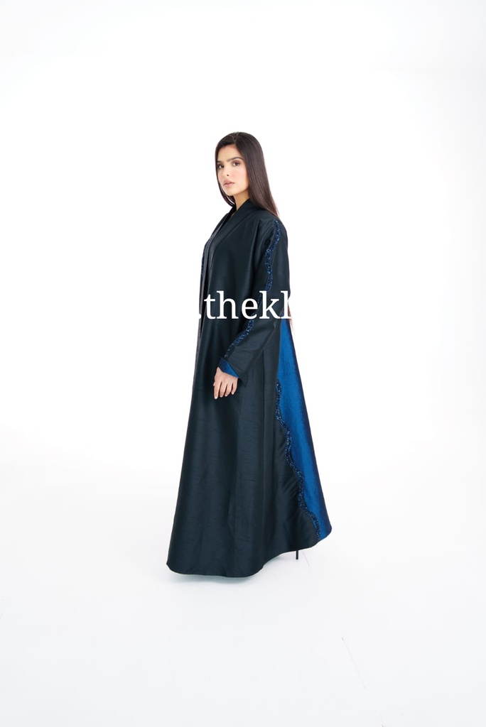 Open Abaya With Shimmering Beaded Blue Design