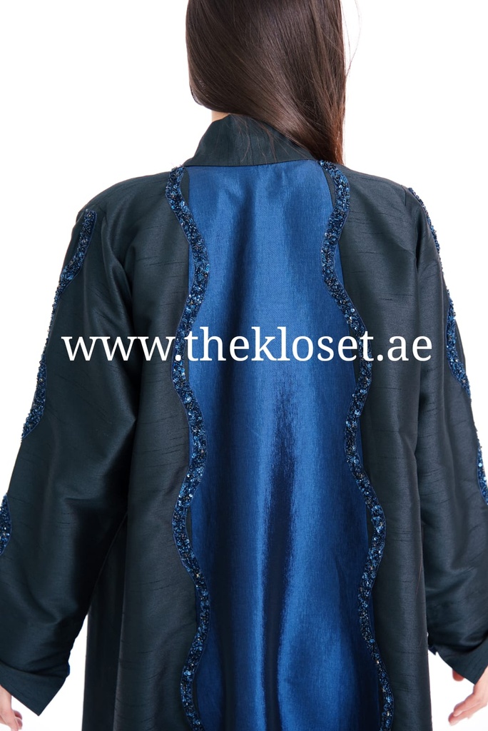 Open Abaya With Shimmering Beaded Blue Design