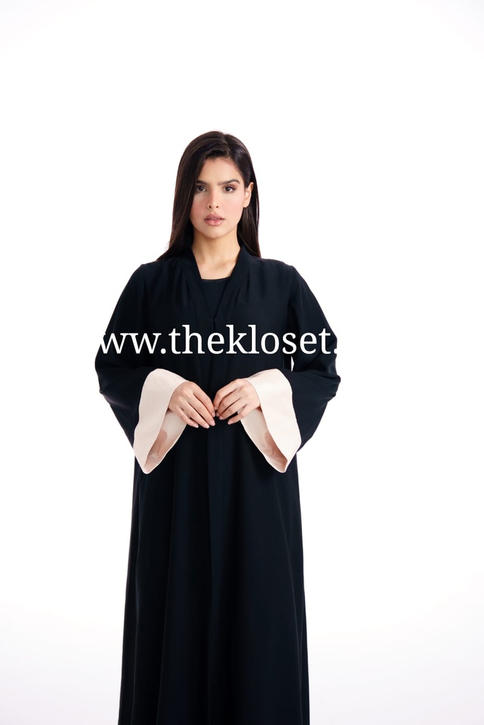 Silky black with beige cuffs Abaya