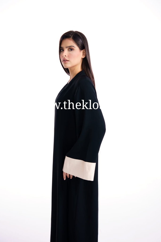 Silky black with beige cuffs Abaya