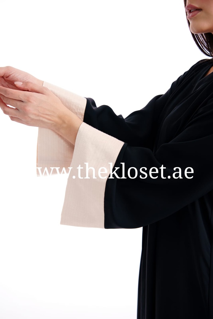 Silky black with beige cuffs Abaya