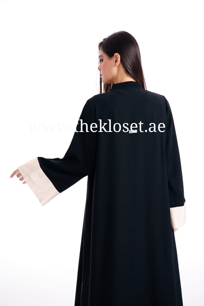 Silky black with beige cuffs Abaya