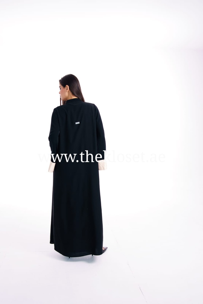 Silky black with beige cuffs Abaya