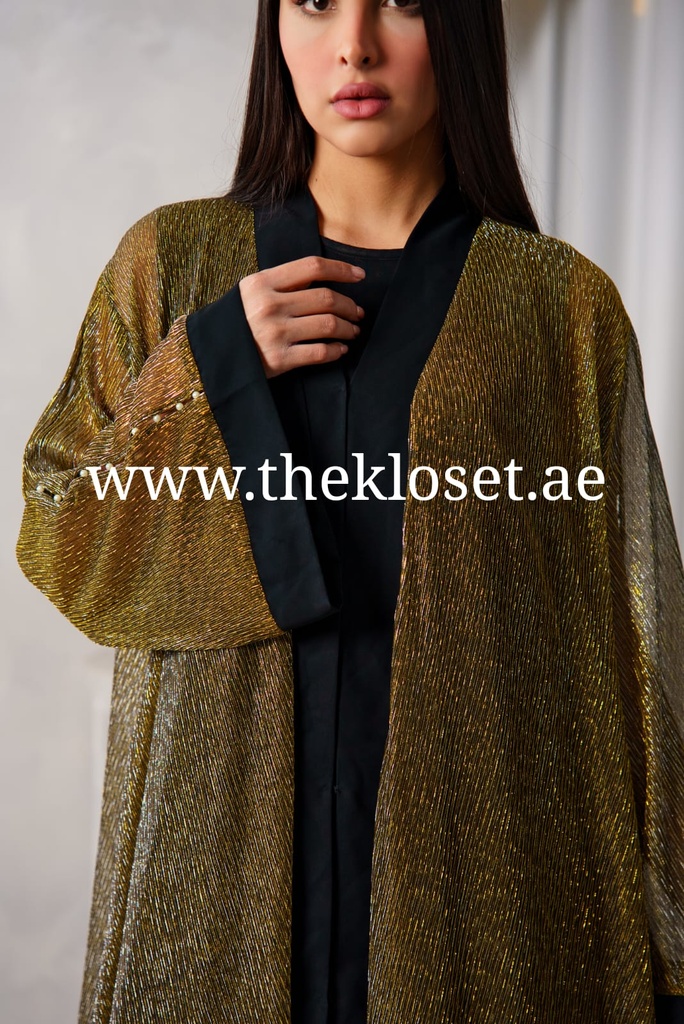 Pearls Golden black Abaya