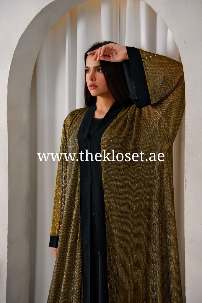 Pearls Golden black Abaya