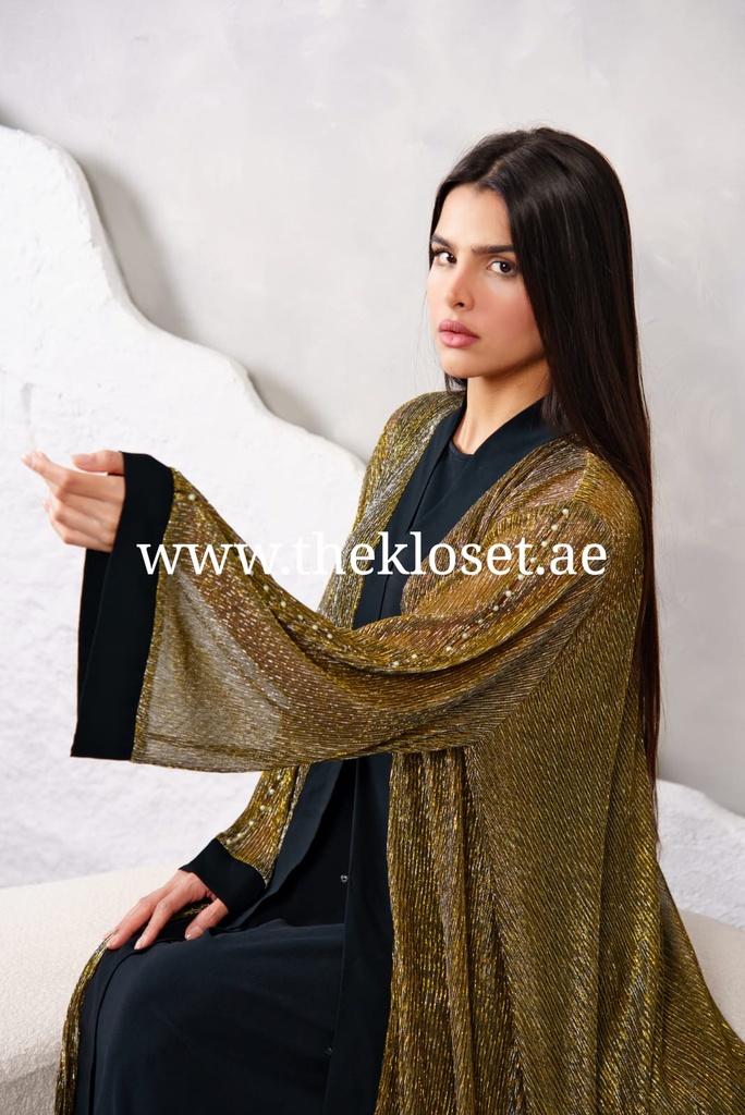 Pearls Golden black Abaya
