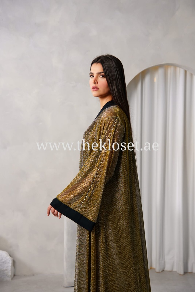 Pearls Golden black Abaya