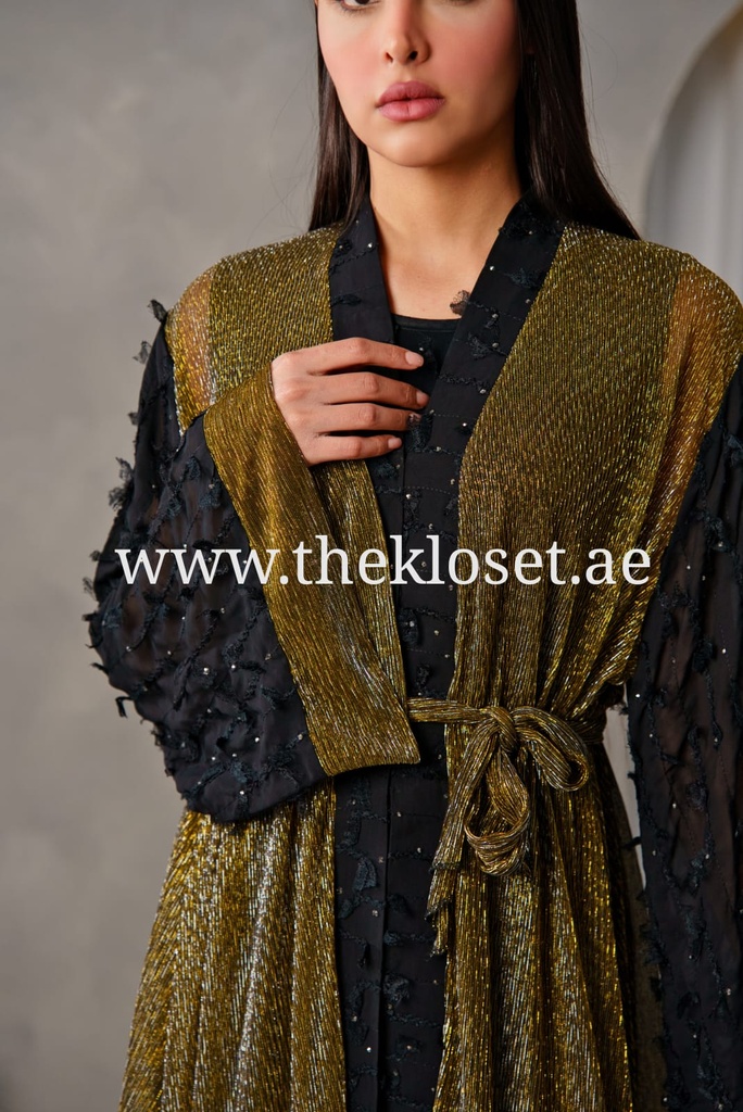 Golden & black ruffles sheer Abaya