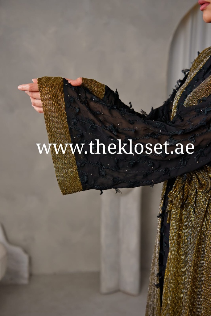 Golden & black ruffles sheer Abaya